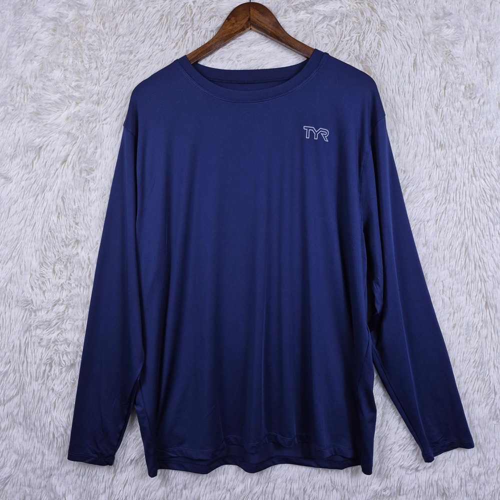 TYR Sundefense Mens XL Navy Blue Long Sleeve Sun Shirt UPF 50+ Quick Dry CL010